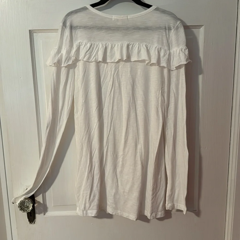 Steve Hender NWT Long Sleeve Ruffled Front White Women's Size Large